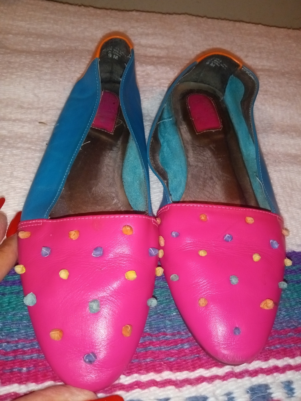 Prima Royale Bright Pink and Blue Women's Studded Slip-On Flats